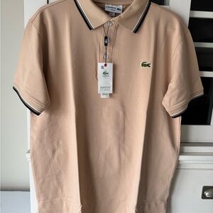 Lacoste Men's Beige Polo Shirt with Black Trim